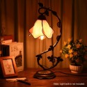 Table Lamp Stained Glass Lampshade Bedside Desk Lamp with Retro Metal Leaf Thin Base 21-inch Tall for Bedroom Living Room LED Bu