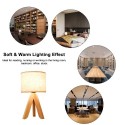 LED Wooden Bedside Lamp Tripod Table Lamp Vintage White Linen Lampshade for Bedroom Living Room E27 Socket(Bulb Not Included)