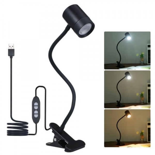 3000-6500k Tomshine USB clip-on Dimmable Table Light  3 color modes, 10 brightness levels, 360° Flexible Goose-neck Bedside Read