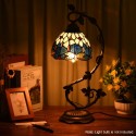 Table Lamp Stained Glass Lampshade Bedside Desk Lamp with Retro Metal Leaf Thin Base 21-inch Tall for Bedroom Living Room LED Bu