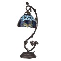 Table Lamp Stained Glass Lampshade Bedside Desk Lamp with Retro Metal Leaf Thin Base 21-inch Tall for Bedroom Living Room LED Bu