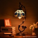 Table Lamp Stained Glass Lampshade Bedside Desk Lamp with Retro Metal Leaf Thin Base 21-inch Tall for Bedroom Living Room LED Bu