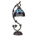 Table Lamp Stained Glass Lampshade Bedside Desk Lamp with Retro Metal Leaf Thin Base 21-inch Tall for Bedroom Living Room LED Bu