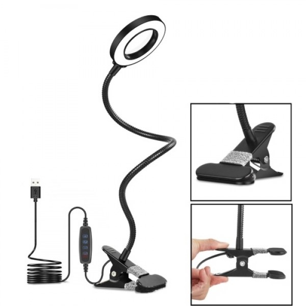 LED Clip-On Lights Reading Light Work Learning Desk Lamp Light Color Brightness Adjustable With Magnifying Glass