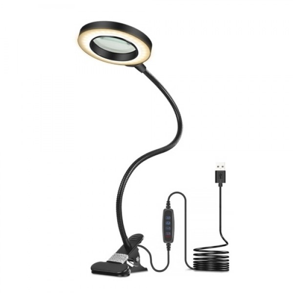 LED Clip-On Lights Reading Light Work Learning Desk Lamp Light Color Brightness Adjustable With Magnifying Glass