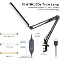 DC 5 V 12W 80LEDs Desk Light Table Lamp USB Powered Operated 10 Levels Adjustable Brightness Dimmable