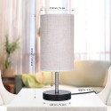 Tomshine Bedside Table Light Pulling Switch Desk Nightstand Lamp with 2 USB Charge Port Round Fabric Shade for Bedroom Living Ro