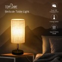 Tomshine Bedside Table Light Pulling Switch Desk Nightstand Lamp with 2 USB Charge Port Round Fabric Shade for Bedroom Living Ro