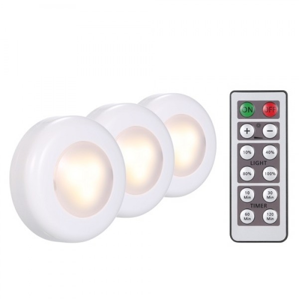 3 Pack LED Under Cabinet Lamp Puck Light With Remote Control