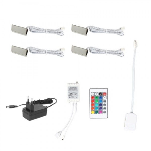 RGB LED Clip On Glass Shelf Lighting Under Cabinet Night Lights Kit for Glass Edge Shelf with Remote Control