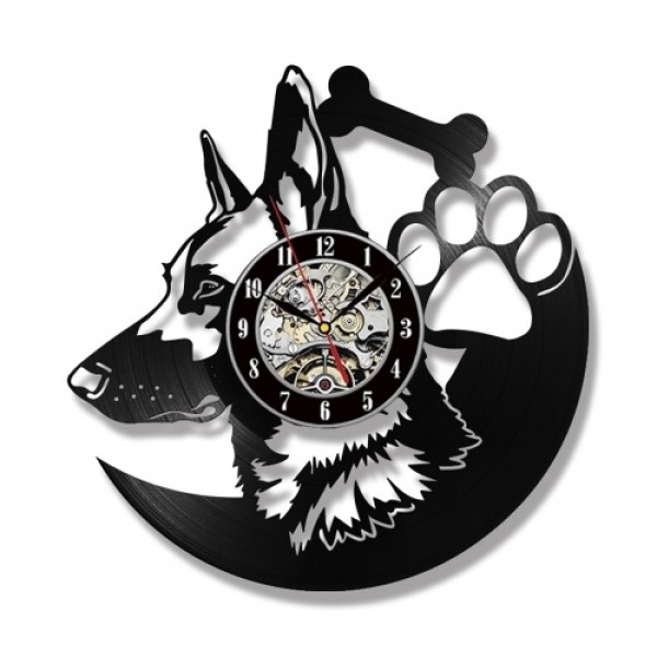 12 inch Wall Clock Retro Wall Mounted Timepiece Shepherd Dog Animal Design LP Clock(Without Light)