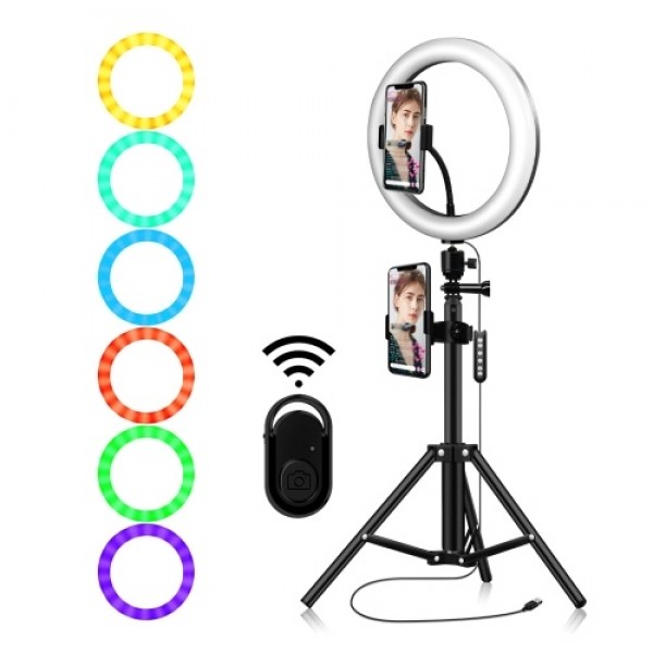 10.2 Inch Dimmable 184 LEDs RGB &amp; 2700-6500K Photography Light USB Powered Operated Selfie Lamp 10 Levels Adjustable Brightn