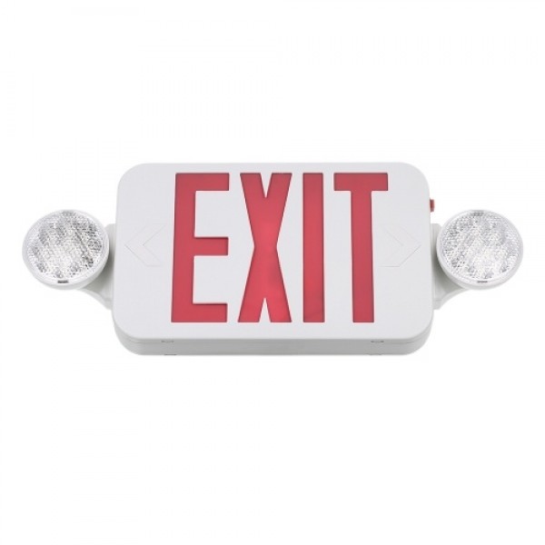 AC120/277V Red Exit Sign LEDs Combo Emergency Light with Adjustable Two Head Backup Batteries