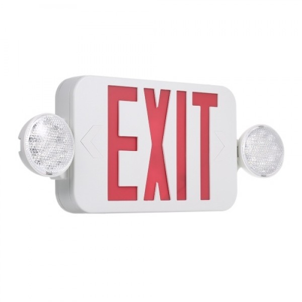 AC120/277V Red Exit Sign LEDs Combo Emergency Light with Adjustable Two Head Backup Batteries