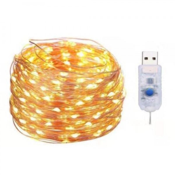 2Pcs Copper Wire String Light USB 10M 100 Lamp Beads 8 Modes Home Decor Holiday Fairy String Light (Warm white)