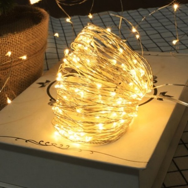 2Pcs Copper Wire String Light USB 10M 100 Lamp Beads 8 Modes Home Decor Holiday Fairy String Light (Warm white)