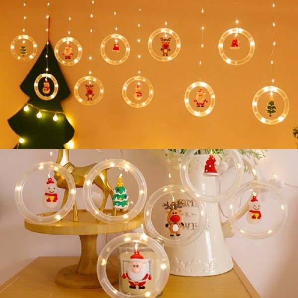 Christmas Curtain String Lights Icicle Light String Santa Claus Snowman Elk Christmas Tree Hat Lights Luminous Pendant Christmas