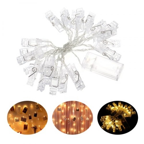 Batterys Powered 20leds Warm White Fairy String Lights 2.2M/7.22FT with Photo Clips for Hanging Pictures Cards in Living Room Be