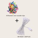 1 kit 4.0M 40 Lights USB String Light + 40Pcs Random Color Wooden Clips DIY Photo Clip Room Decoration