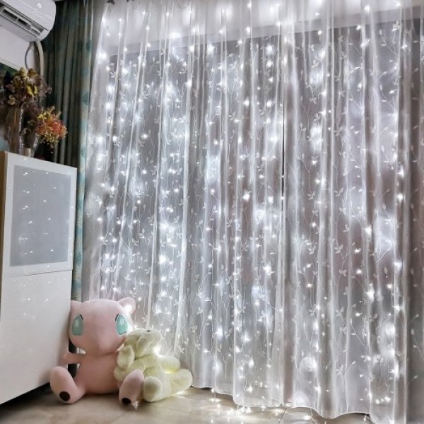 10*10FT 300LEDs Curtain Fairy String  Lights Christmas Decorative Hanging Lights Copper Wire Waterfall Lights with 8 Modes Remot