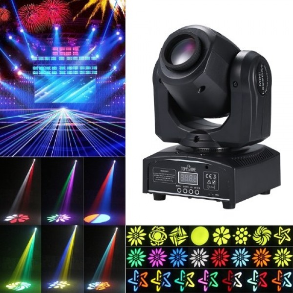 Tomshine AC 100-240V 30W Mini Moving Heads Stage Light 8 Gobos &amp; Totally 15 Colors