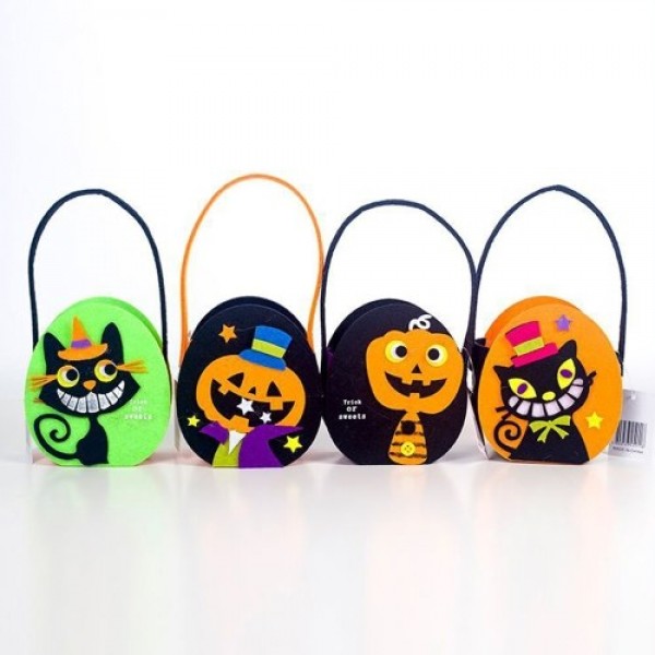 Hot Halloween Candy Bag Candy Fabric Felt Storage Basket Pumpkin Cat Gift Basket Kids Trick or Treat Handbag Decor Prop