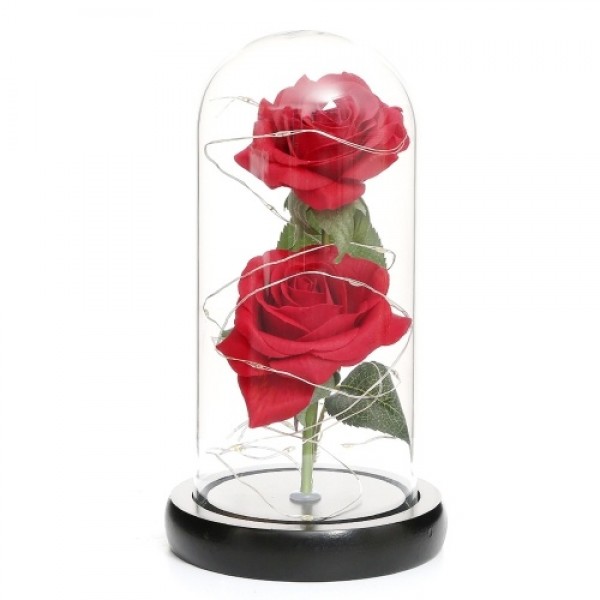 Artificial Rose in Glass Dome with Gift Box with LED Lights