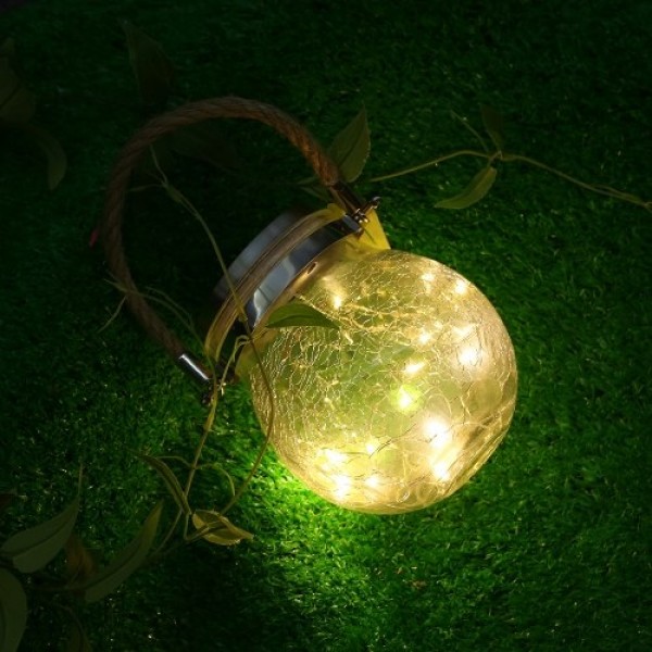 Outdoor Solar Hanging Light Crack Glass Ball Solar Hanging Light Lamp Fairy Light Landscape Patio Garden Jar Solar Light 1Pcs