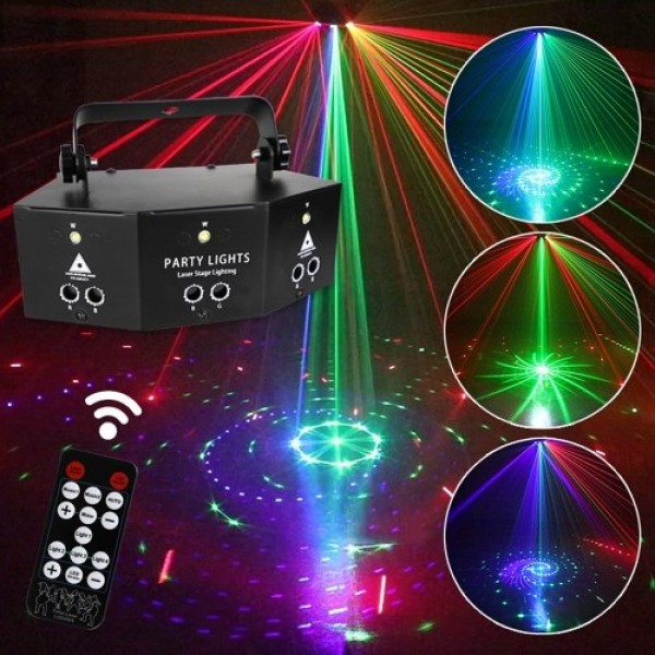 Laser Party Light 9 Eyes LED Stage Lighting LED Strobe Light Sound Activated Remote Control for Party KTV DJ Disco Wedding