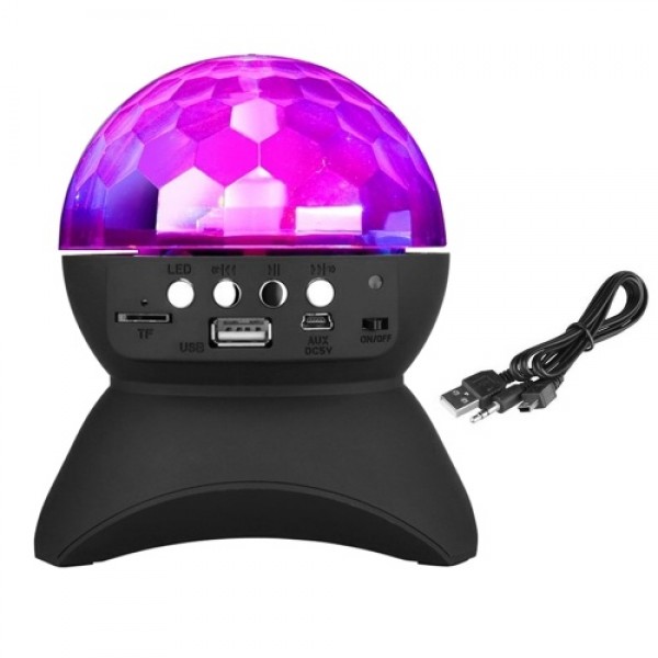 muslady Wireless BT Music Speaker Colorful LED Crystal Rotating Ball Light