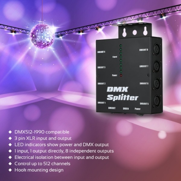 DMX512 Optical Splitter 8 Channels Distribution Amplifier for Stage Light