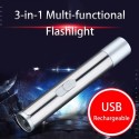 3-in-1 Multi-functional Led Flashlight Mini Portable Torch Lamp USB Rechargeable Flash Light