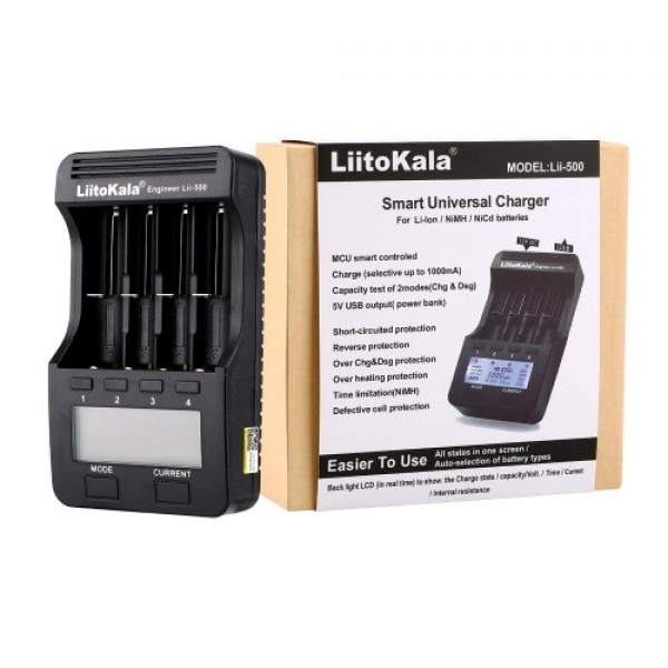 LiitoKala Lii-500 Battery Charger Smart Charger w/ 4 Battery Slots LCD Display for Ni-MH Ni-Cd Li-ion Rechargeable Batteries Hol