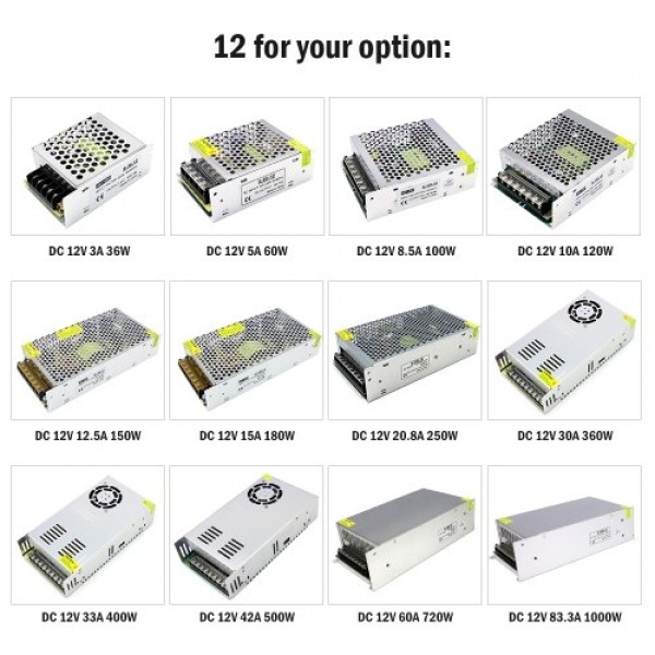 AC 100-240V to DC 12V 3A 36W Voltage Transformer Regulated Switching Power-Supplys Adapter