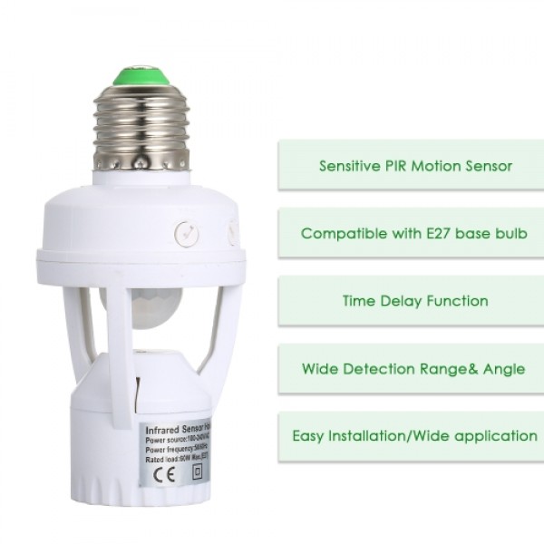 E27 Sensitive PIR Motion Sensor LED Bulb Lamp Holder Base Socket