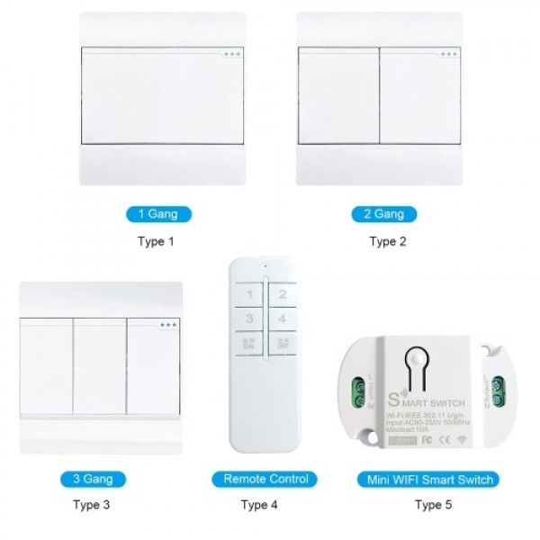 Wi-Fi Smart Light Switch 1/2/3 Gang Switch Plate Voice Control Sharing Timing Function Mobilephone APP Remotes Control for House