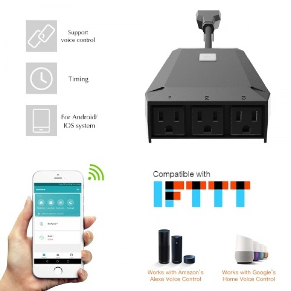 AC110-240V 1875W(Max.) 1 In 3 Out Intelligent WIFI Plug