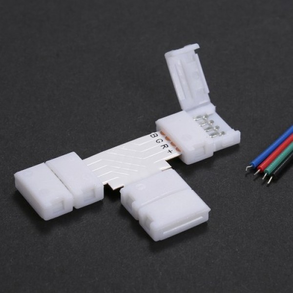 10 Pack White T Shape 4 Pins RGB LED Strip Connector Quick Splitter