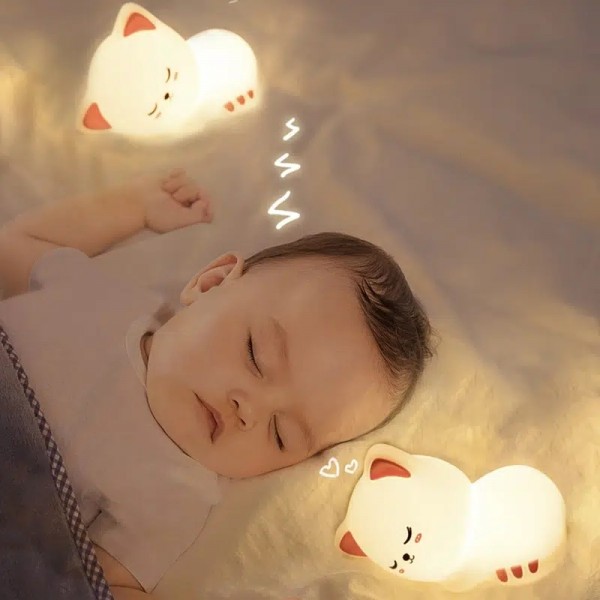 Christmas Gift, Baby Bedside Night Light, Kitten Night Light, Baby Silicone Night Light Sleep Light Led Dimming Light [1200mAh R