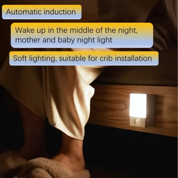 Crib Sensor Light LED Night Light Corridor Bathroom Children's Room Wake Up Bedside Atmosphere Light Human Body Sensor Light, US