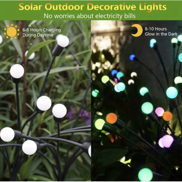 Solar Garden Lights Outdoor Waterproof Firefly Light Yard Decorative 6/8 LED Solar Powered Swaying Landscape Light For Patio Pathway Flower Backyards Decoration,Warm White Or Many Colors Changeable