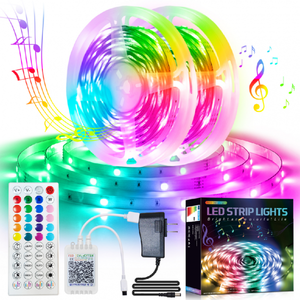 100FTBT Light With LED Light, Ambient Light For Dance Parties, Various Parties, APP Control + Remote Control Light Strip For Bedroom Music Synchronous Color Changing LED Light Strip With Remote Control And APP Application Control 5050 RGB LED Lights Strip