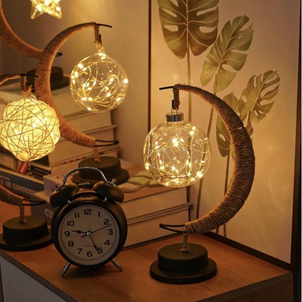 LED Ball Lamp Wrought Iron Moon Lamp, Bar Desk Lamp Decorative Lamp, Bedroom Decorative Modeling Lamp(battery Not Included)